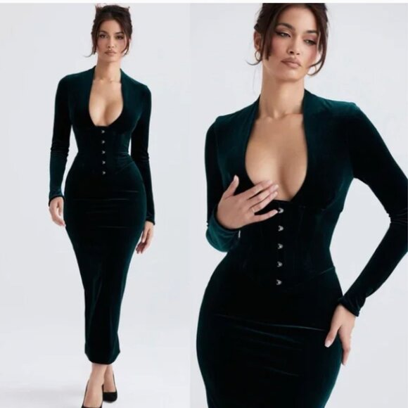 Houseofcb House of CB arabella forest velvet corset dress NWT size S - Picture 1 of 2